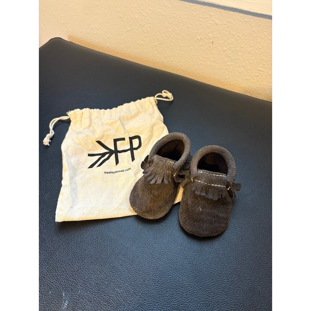 Freshly Picked Grey Brown Suede Leather Moccasins Size 4